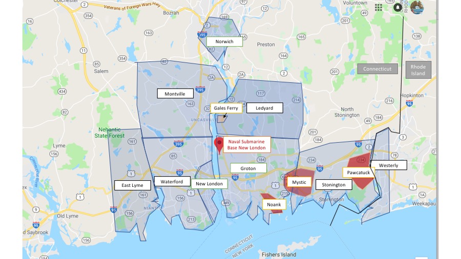 where to live near New London Naval Sub Base Groton